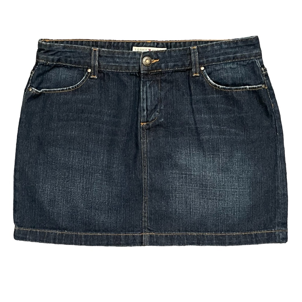 Tommy Hilfiger Distressed Denim Dark Wash Jean Mini Skirt Size 14 - Picture 2 of 14